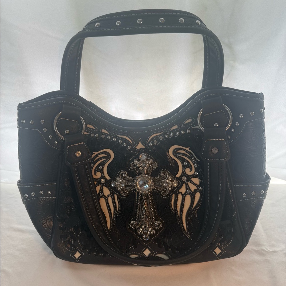 Chic Black and White Embellished Shoulder Bag